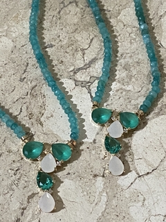 Colar cristais turquesa banho ouro 18k
