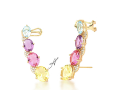 Brinco ear cuff colorido banhado a ouro 18k