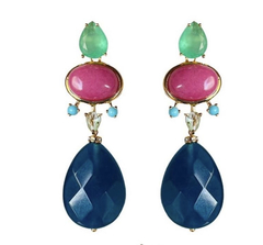 Brinco multicolorido pedras naturais banhado a ouro 18k