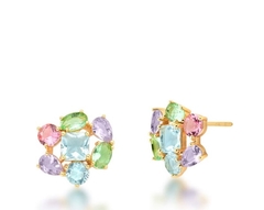 Brinco cristais collors banho ouro 18k