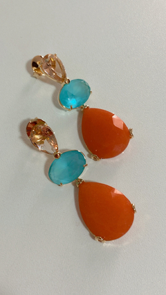 Brinco turquesa coral banho ouro 18k