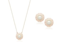 Conjunto Perola quartzo rosa