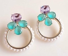 Brinco lavanda e turmalina banho ouro 18k - comprar online