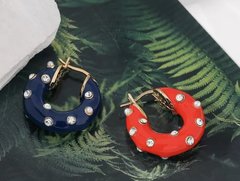 Brinco argola esmaltada com zirconias e mini pérolas - loja online