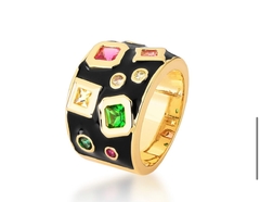 Anel esm pedras col banho ouro 18k