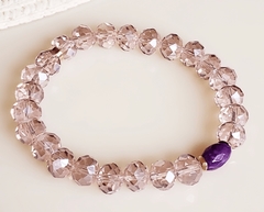 Pulseira cristais rosa pedra roxo