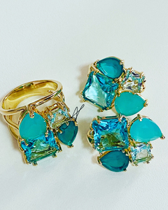 Conjunto cristais coloridos banho ouro 18k - Ananogueirasemijoias