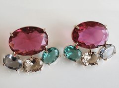 Brinco cristais ovais com base cristal rosa turmalina os demais: azul aqua, champanhe e verde turmalina