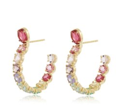 Meia argola pedras banhada a ouro 18k