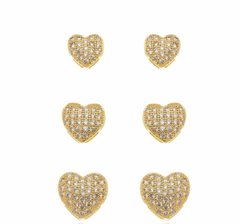 Trio brinco coracao zirconia banhado a ouro 18k - comprar online