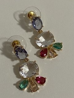 Brinco cristais coloridos banhado a ouro 18k