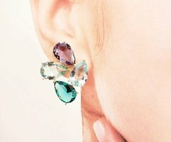 Brinco cristais lavanda, turquesa banho ouro 18k - comprar online