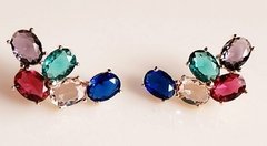 Ear cuff pedras coloridas banhado a ouro 18k