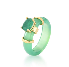 Anel resina verde banho ouro 18k