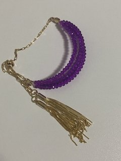 Pulseira ajustável cristais e franjas banhadas a ouro 18k na internet