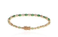 Pulseira pedras esmeraldas ovais