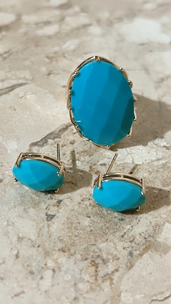 BRINCO BOTAO TURQUESA BANHO OURO 18k