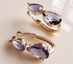 Brinco gota cristal lavanda banhado a ouro 18k