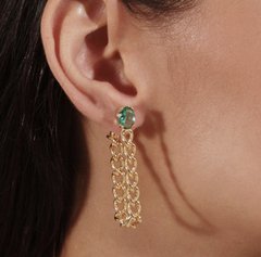 Brinco elos c cristal turmalina banhado a ouro 18k
