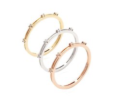 Anel triplo banhado a ouro 18k, ródio branco e rose