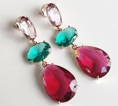 Brincos cristais coloridos banhado a ouro 18k