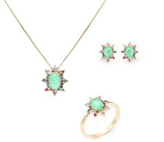 Colar esmeralda colombiana zirconias coloridas banhado a ouro 18k - comprar online