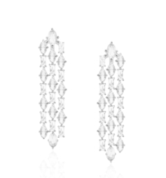 Brinco cristais cascata ródio branco