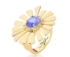 Anel ametista folha banho ouro 18k