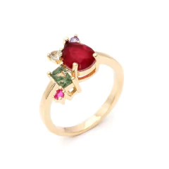 Anel rubi pedras coloridas banhado a ouro 18k