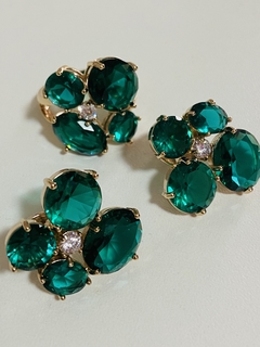 Conjunto verde banho ouro 18k