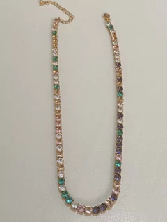 Choker riviera colorida banhada a ouro 18k