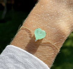 Pulseira Coração Esmeralda Colombiana Banhoda a Ouro 18K - Ajustável - comprar online
