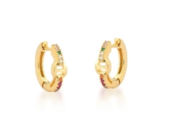 Brinco Argola Zircônias Coloridas Banhada a Ouro 18k