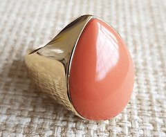 Anel gota coral banhado a ouro 18k