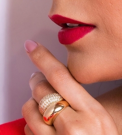 Anel duplo liso e cravejado banho ouro 18k - comprar online