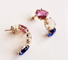 Argola 3 cristais coloridos banhado a ouro 18k
