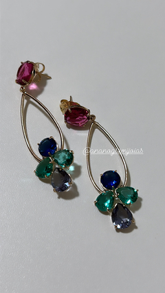 Br pedras flor banho ouro 18k