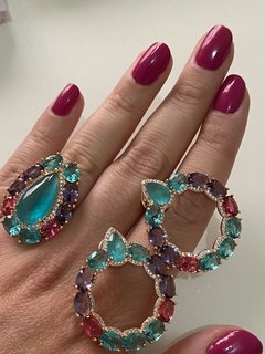 Brinco colorido turquesa rosa e ametista na internet