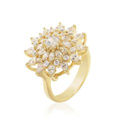 Anel flor zircônia banhado a ouro 18k