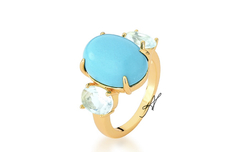 Anel turquesa oval banho ouro 18k