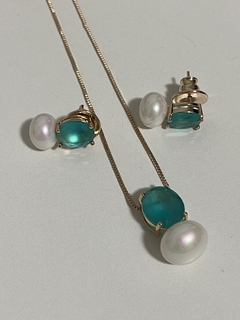 Colar Perola turmalina banho ouro 18k