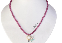 Colar cristais pink pingente pedra banho ouro 18k