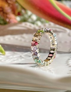 Anel cristais coloridos banhado a ouro 18k