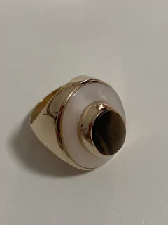 Anel madrepérola olho de tigre banhado a ouro 18k