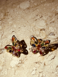 BRINCO BORBOLETA PEDRAS COLORIDAS BANHO OURO 18k - comprar online
