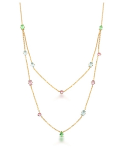 colar duplo pedras coloridas banho ouro 18k