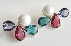 Brinco pérola shell com cristais multicolor - comprar online