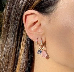 Argolinha colorida pingentes quartzo rosa - comprar online