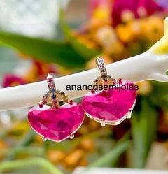 Brinco coracao pink banho ouro 18k na internet