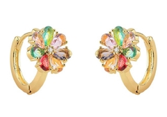 Brinco argola flor col banho ouro 18k